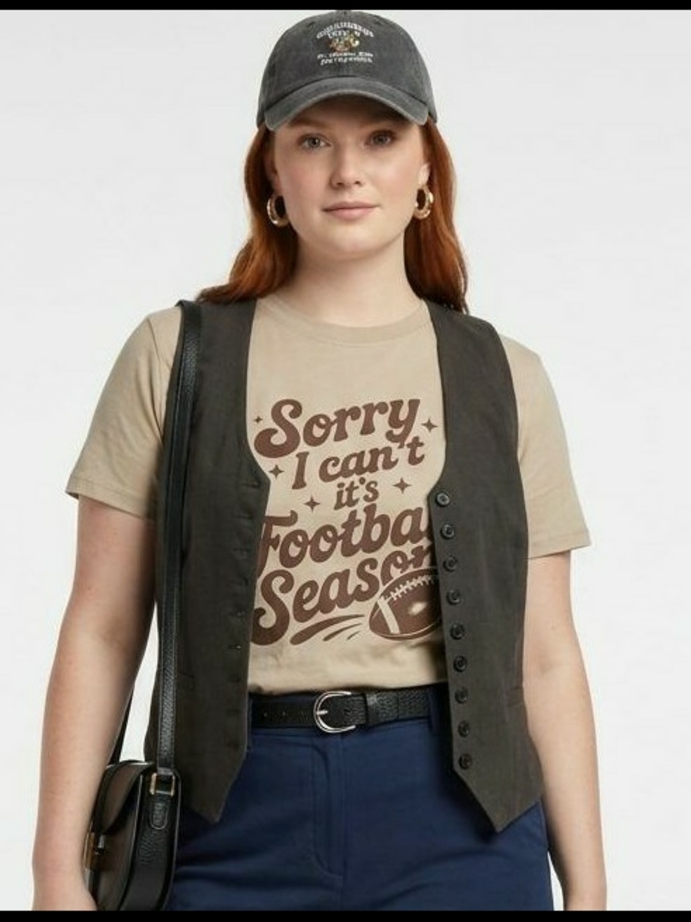 Women’s Tan Cotton Graphic Tee - 'Sorry I Can’t It's Football Season'